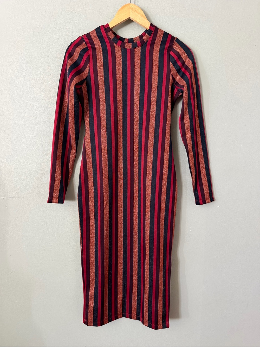 ASOS Metallic Stripe Long Sleeve Bodycon Midi Dress Y2K Size 4